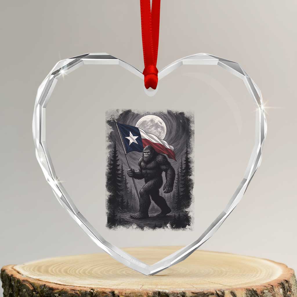 Bigfoot Texas Heart Crystal Glass Ornament Forest Sasquatch Loves Rock On Hand Texas Flag - Wonder Print Shop