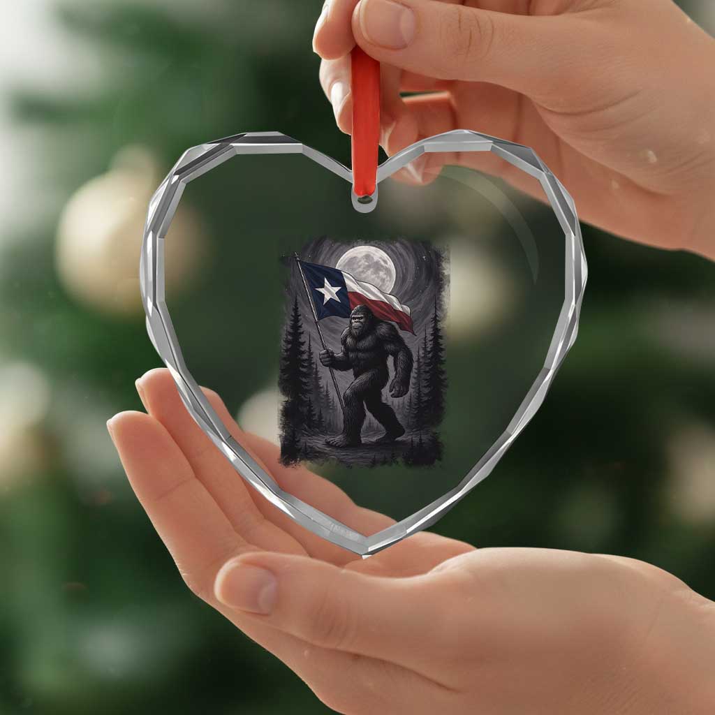 Bigfoot Texas Heart Crystal Glass Ornament Forest Sasquatch Loves Rock On Hand Texas Flag - Wonder Print Shop