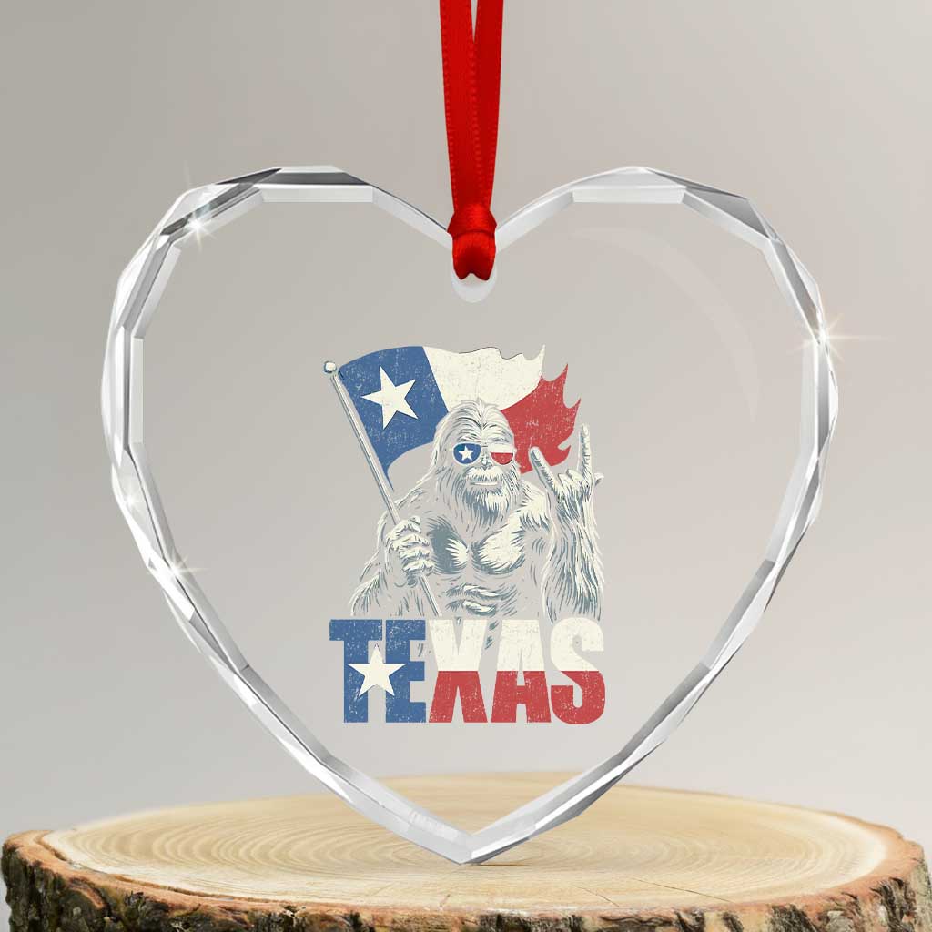 Bigfoot Texas Heart Crystal Glass Ornament Sasquatch Loves Rock On Hand Texan Texas Flag - Wonder Print Shop