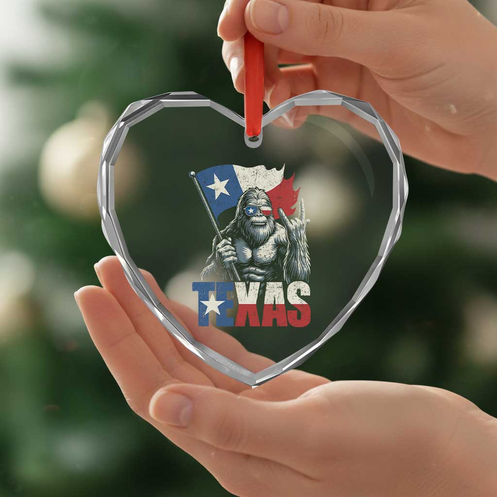 Bigfoot Texas Heart Crystal Glass Ornament Sasquatch Loves Rock On Hand Texan Texas Flag - Wonder Print Shop