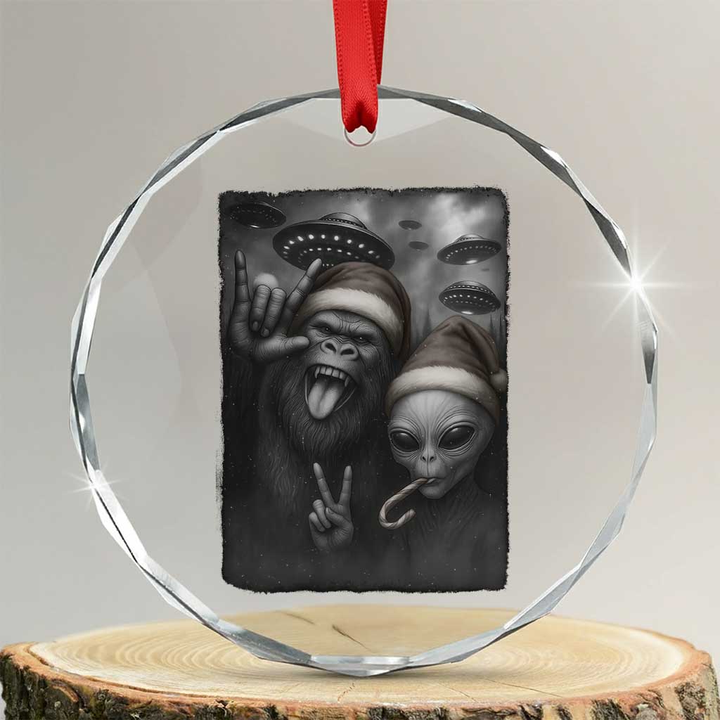 Bigfoot UFO Selife Crystal Glass Ornament Sasquatch Ailen Rock On Hand Christmas - Wonder Print Shop
