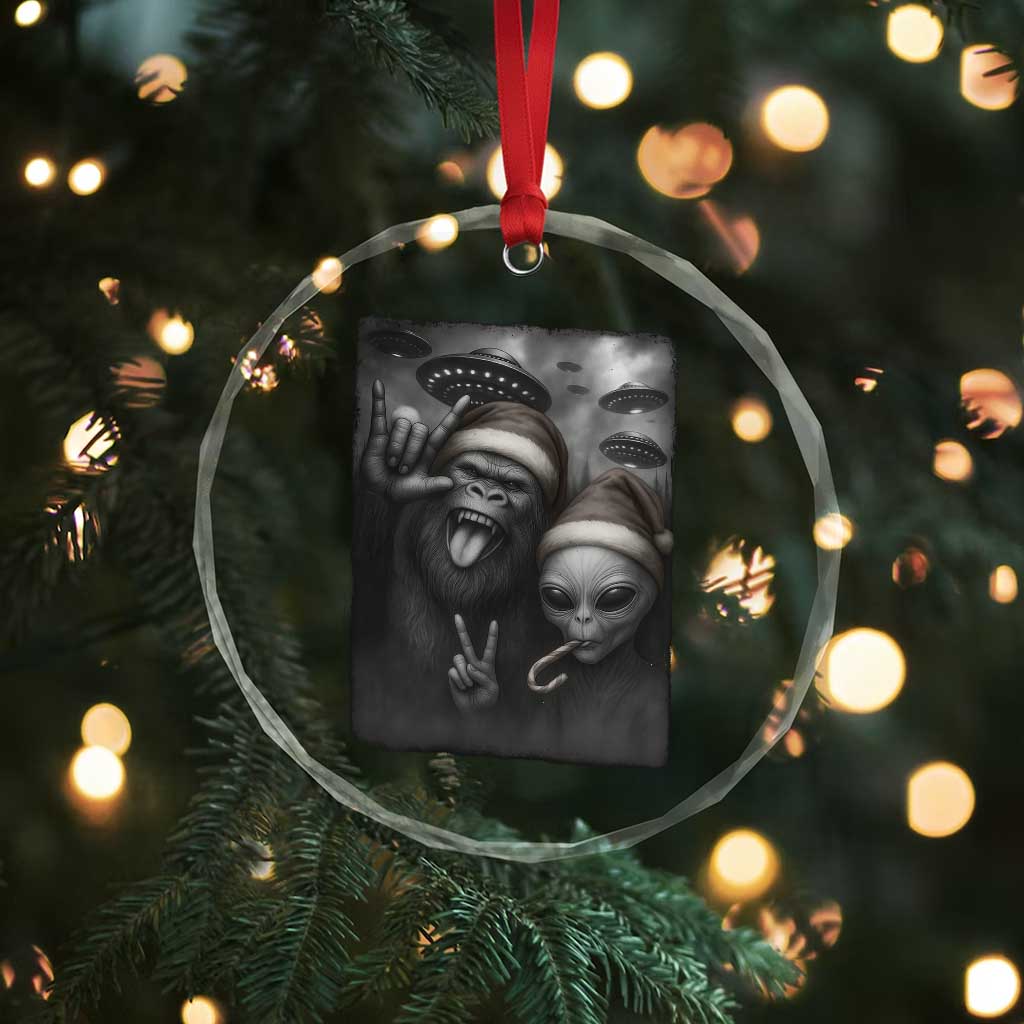 Bigfoot UFO Selife Crystal Glass Ornament Sasquatch Ailen Rock On Hand Christmas - Wonder Print Shop