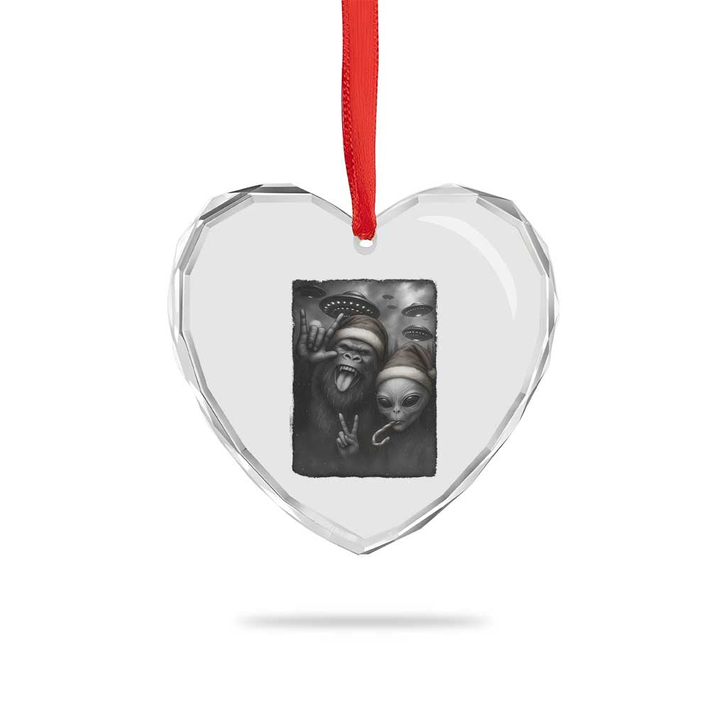 Bigfoot UFO Selife Heart Crystal Glass Ornament Sasquatch Ailen Rock On Hand Christmas - Wonder Print Shop