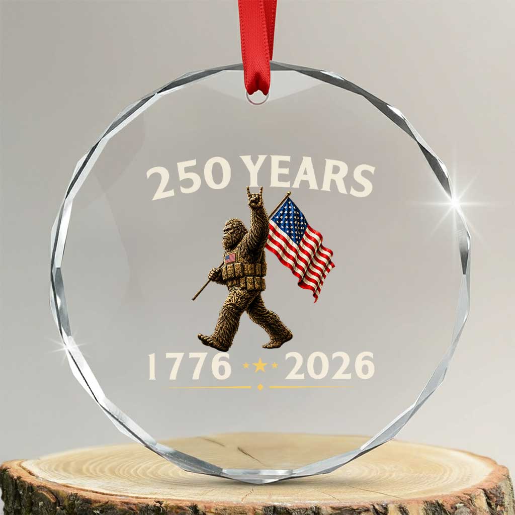 Bigfoot USA 250th Anniversary Crystal Glass Ornament Sasquatch 250 Years Vintage American Flag Patriotic 4th of July