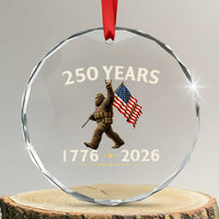 Bigfoot USA 250th Anniversary Crystal Glass Ornament Sasquatch 250 Years Vintage American Flag Patriotic 4th of July