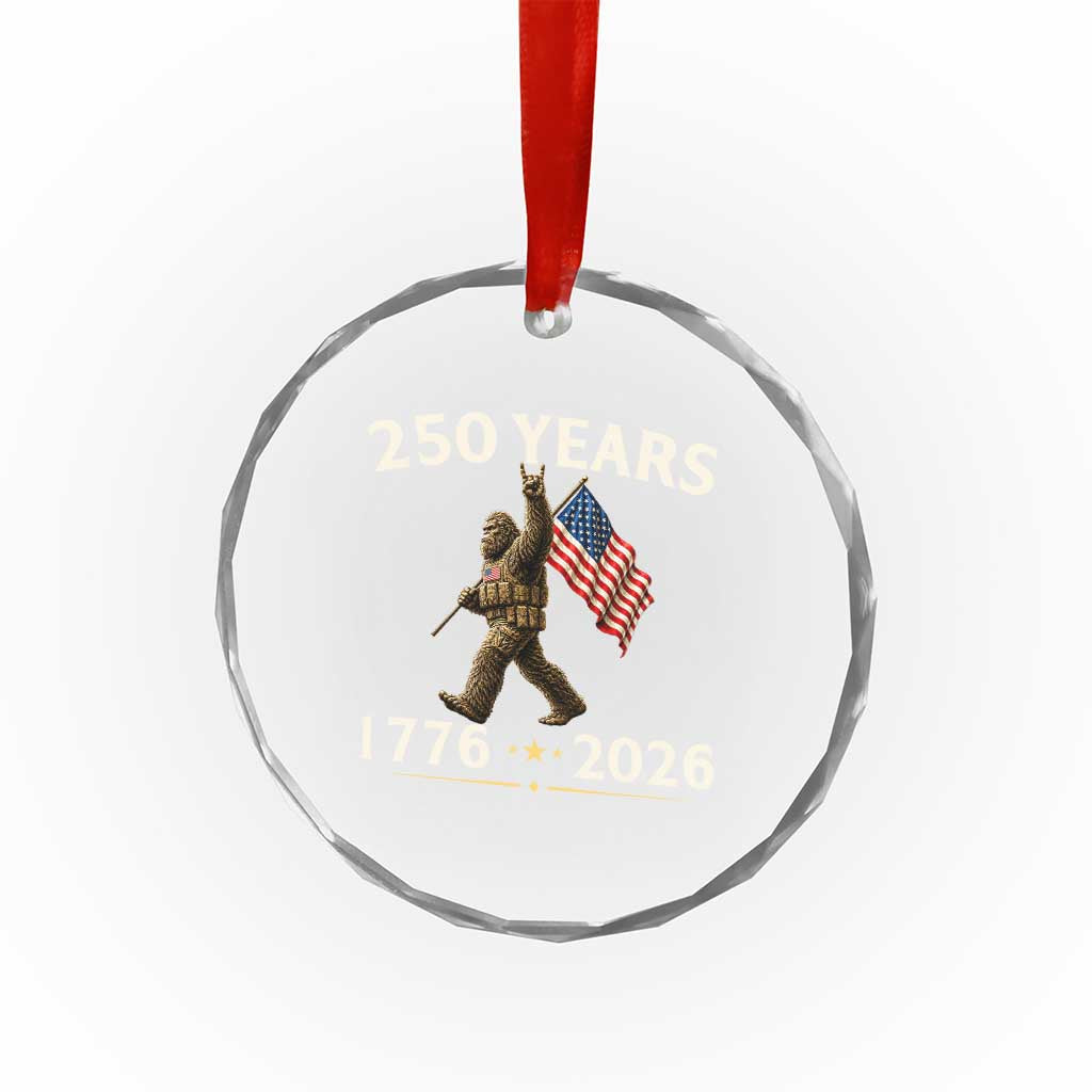 Bigfoot USA 250th Anniversary Crystal Glass Ornament Sasquatch 250 Years Vintage American Flag Patriotic 4th of July