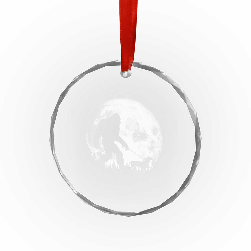 Bigfoot Walking Dachshund Crystal Glass Ornament Funny Doxie Wiener Sasquatch Night Stroll Full Moon - Wonder Print Shop