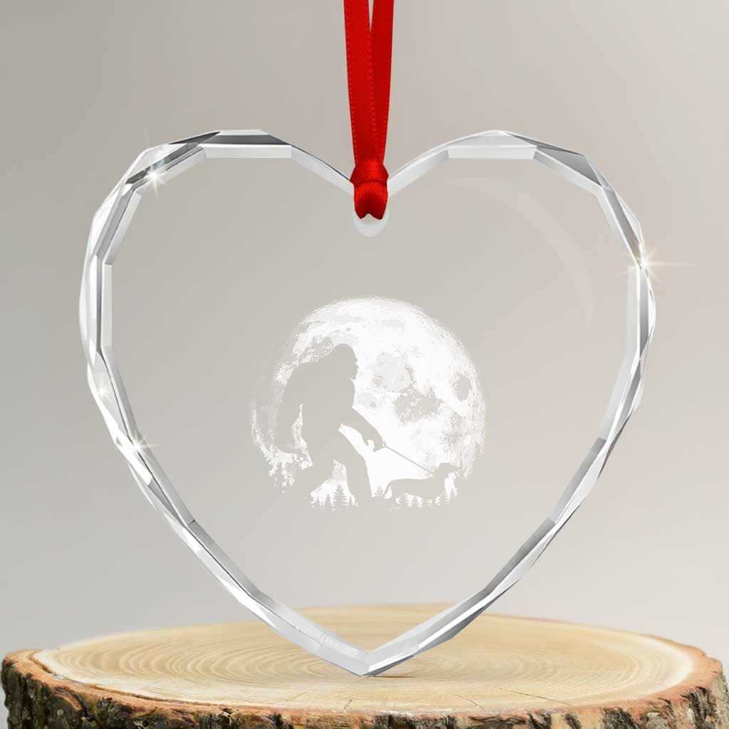 Bigfoot Walking Dachshund Heart Crystal Glass Ornament Funny Doxie Wiener Sasquatch Night Stroll Full Moon - Wonder Print Shop