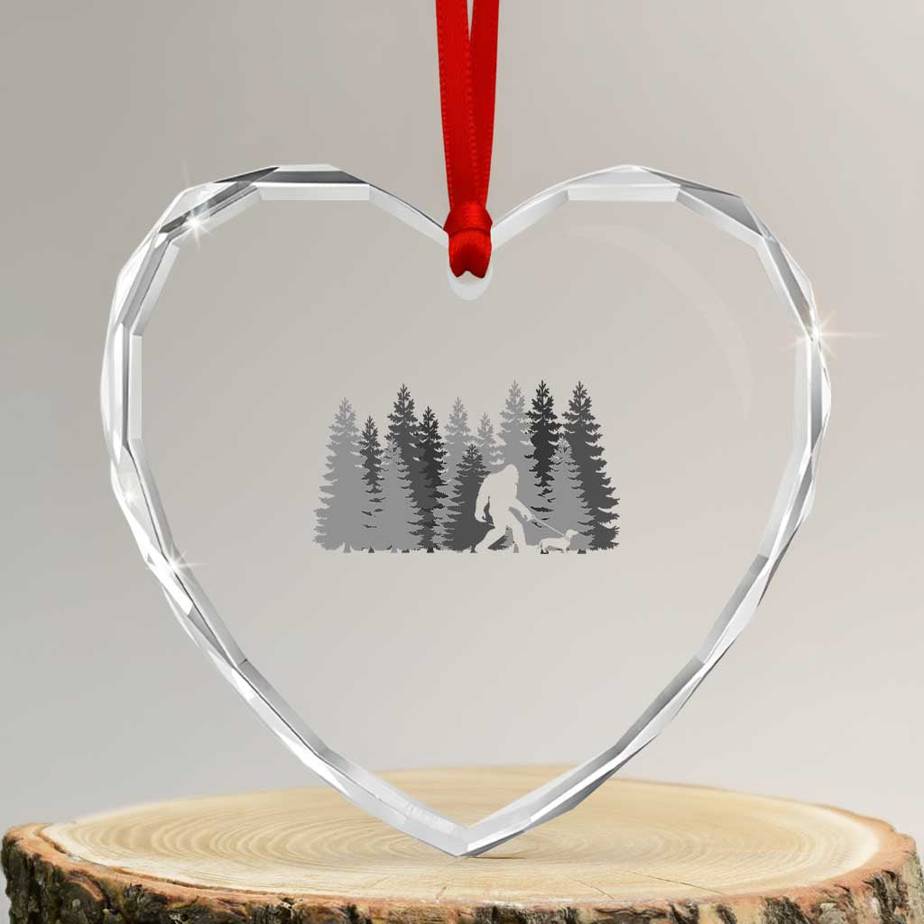 Bigfoot Walking Dachshund Heart Crystal Glass Ornament Funny Wiener Dog Gift Forest Sasquatch Yeti - Wonder Print Shop