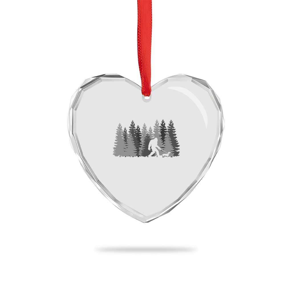 Bigfoot Walking Dachshund Heart Crystal Glass Ornament Funny Wiener Dog Gift Forest Sasquatch Yeti - Wonder Print Shop