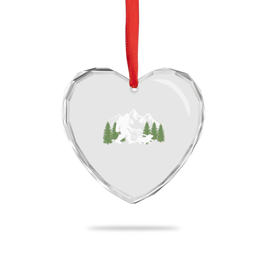 Bigfoot Walking Dachshund Heart Crystal Glass Ornament Funny Wiener Dog Gift Sasquatch - Wonder Print Shop