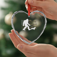 Bigfoot Walking Dachshund Heart Crystal Glass Ornament Sasquatch Camo American Flag USA Military Patriotic - Wonder Print Shop
