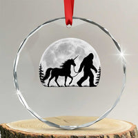 Bigfoot Walking Unicorn Crystal Glass Ornament Full Moon Sasquatch Fantasy Forest Silhouette