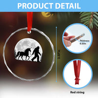 Bigfoot Walking Unicorn Crystal Glass Ornament Full Moon Sasquatch Fantasy Forest Silhouette
