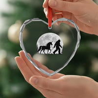Bigfoot Walking Unicorn Heart Crystal Glass Ornament Full Moon Sasquatch Fantasy Forest Silhouette