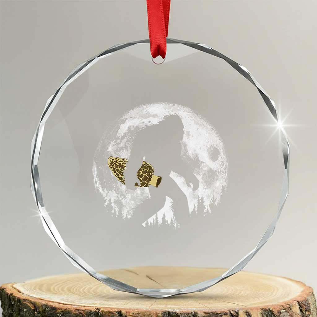 Bigfoot with Morel Mushroom Crystal Glass Ornament Sasquatch Fungi Full Moon Silhouette Graphic