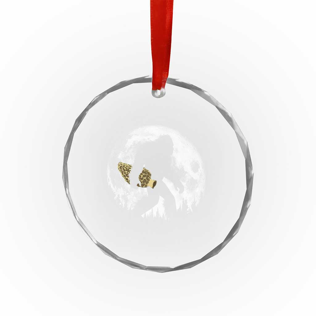 Bigfoot with Morel Mushroom Crystal Glass Ornament Sasquatch Fungi Full Moon Silhouette Graphic