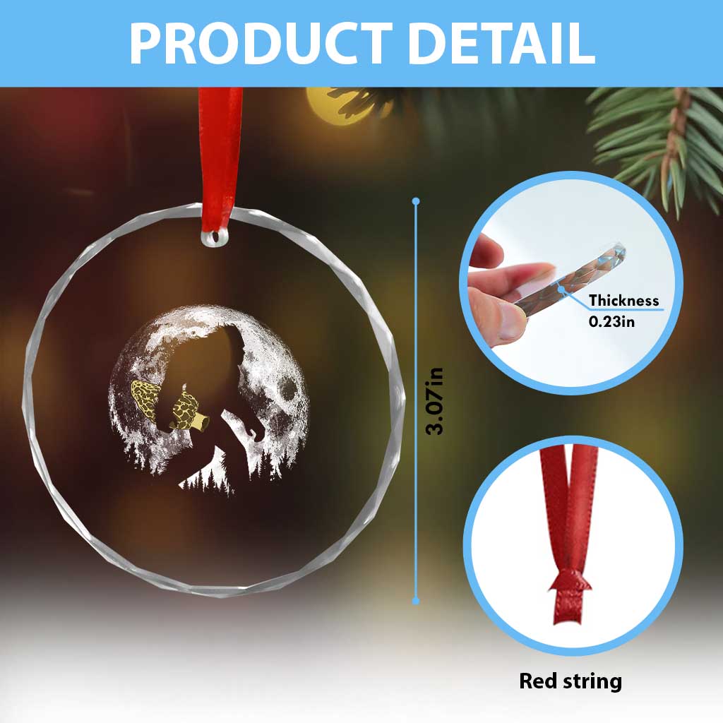 Bigfoot with Morel Mushroom Crystal Glass Ornament Sasquatch Fungi Full Moon Silhouette Graphic
