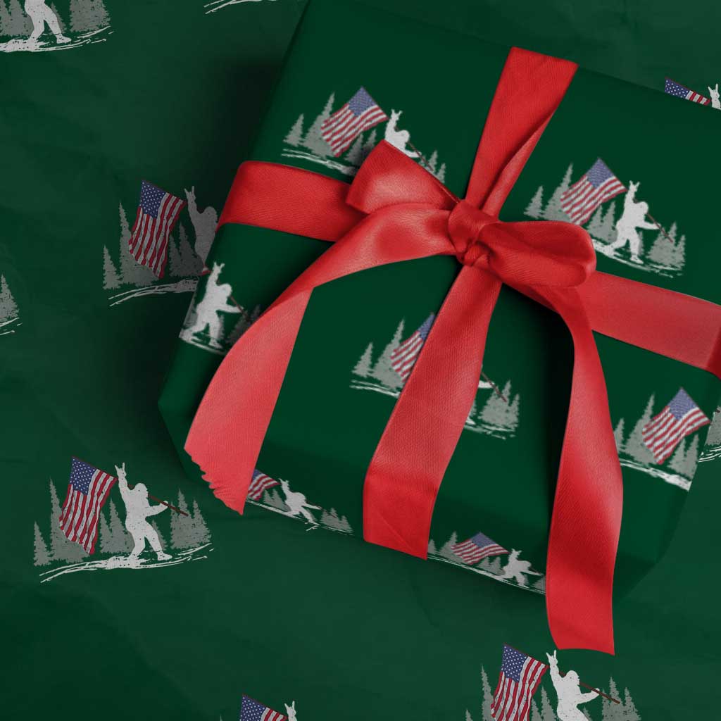 Bigfoot Wrapping Paper Roll Sasquatch American Flag Patriotic - Wonder Print Shop