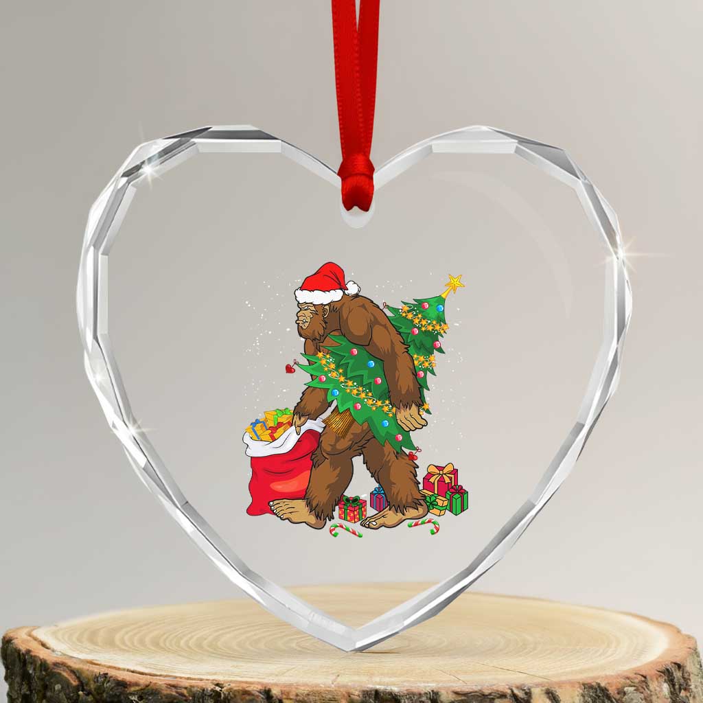 Bigfoot Xmas Heart Crystal Glass Ornament Believe Sasquatch Lovers Xmas Tree Lights - Wonder Print Shop