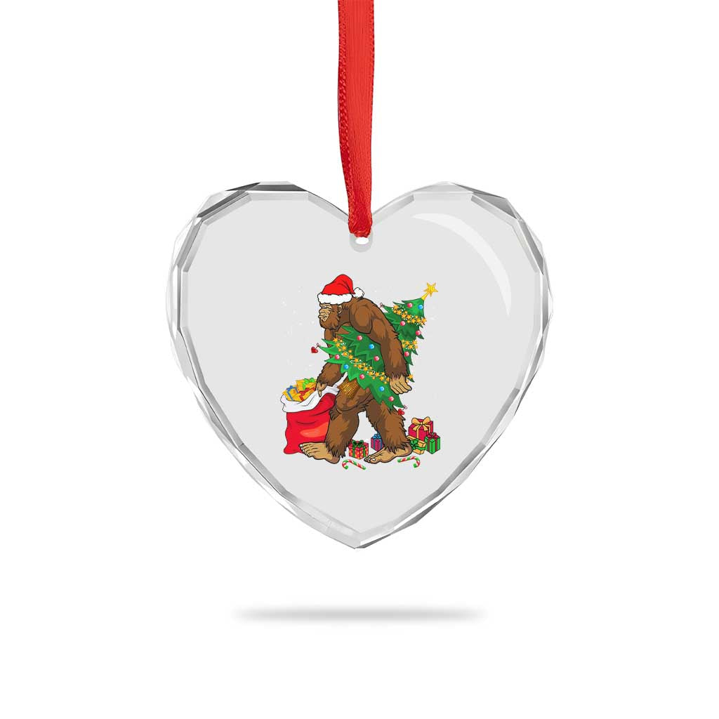 Bigfoot Xmas Heart Crystal Glass Ornament Believe Sasquatch Lovers Xmas Tree Lights - Wonder Print Shop