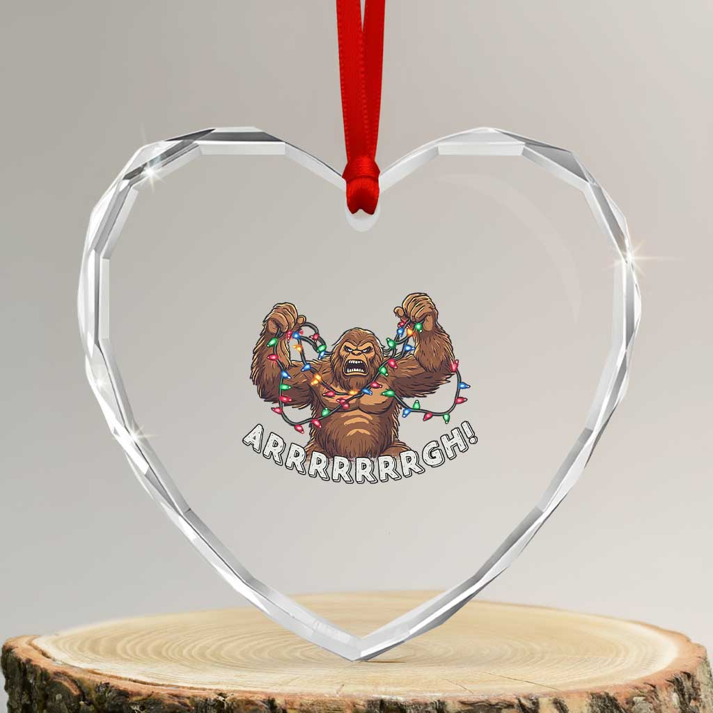 Bigfoot Xmas Heart Crystal Glass Ornament Winter Yeti Sasquatch Loves Xmas Tree Lights - Wonder Print Shop