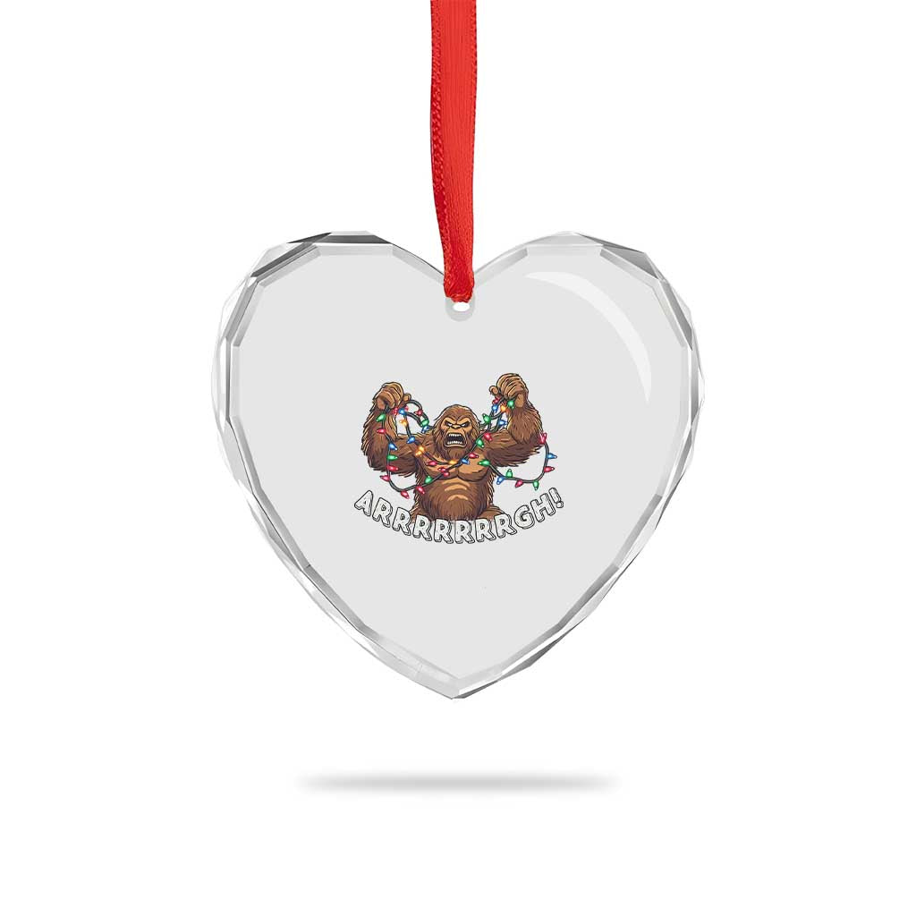 Bigfoot Xmas Heart Crystal Glass Ornament Winter Yeti Sasquatch Loves Xmas Tree Lights - Wonder Print Shop