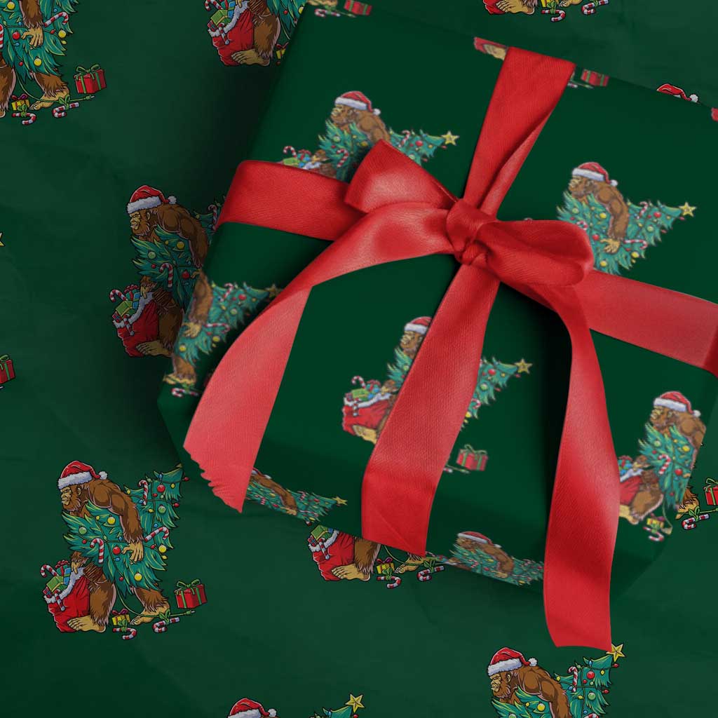 Bigfoot Xmas Tree Wrapping Paper Roll Lights Sasquatch Lovers