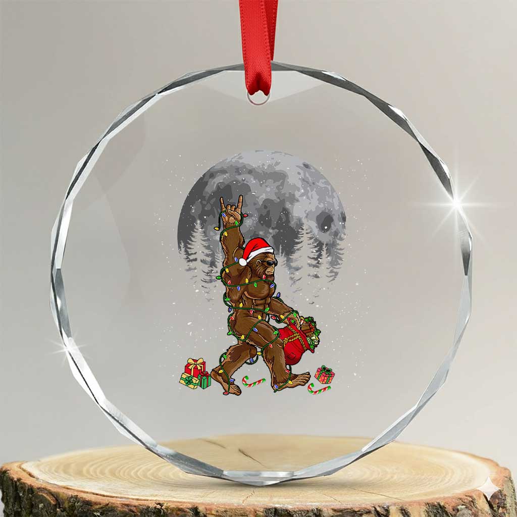 Bigfoot Xmas Tree Lights Crystal Glass Ornament Believe Bigfoot Santa Hat Sasquatch Loves Rock On TS10