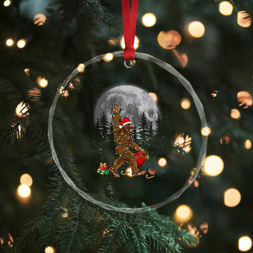 Bigfoot Xmas Tree Lights Crystal Glass Ornament Believe Bigfoot Santa Hat Sasquatch Loves Rock On TS10