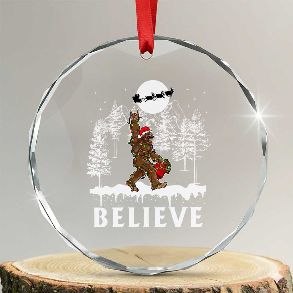 Bigfoot Xmas Tree Lights Crystal Glass Ornament Believe Rock On Sasquatch Santa Hat TS10