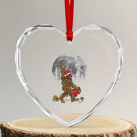Bigfoot Xmas Tree Lights Heart Crystal Glass Ornament Believe Bigfoot Santa Hat Sasquatch Loves Rock On - Wonder Print Shop