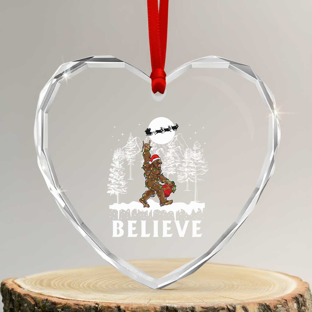Bigfoot Xmas Tree Lights Heart Crystal Glass Ornament Believe Rock On Sasquatch Santa Hat - Wonder Print Shop