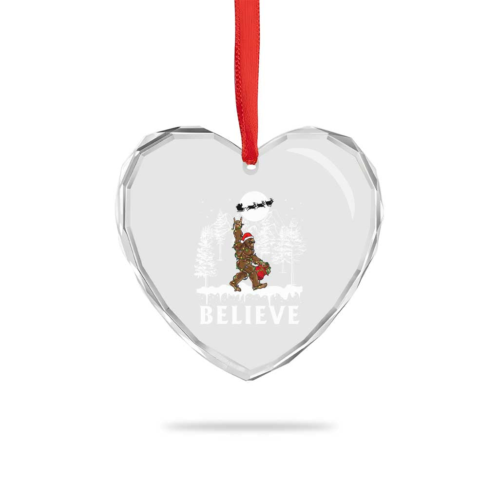 Bigfoot Xmas Tree Lights Heart Crystal Glass Ornament Believe Rock On Sasquatch Santa Hat - Wonder Print Shop