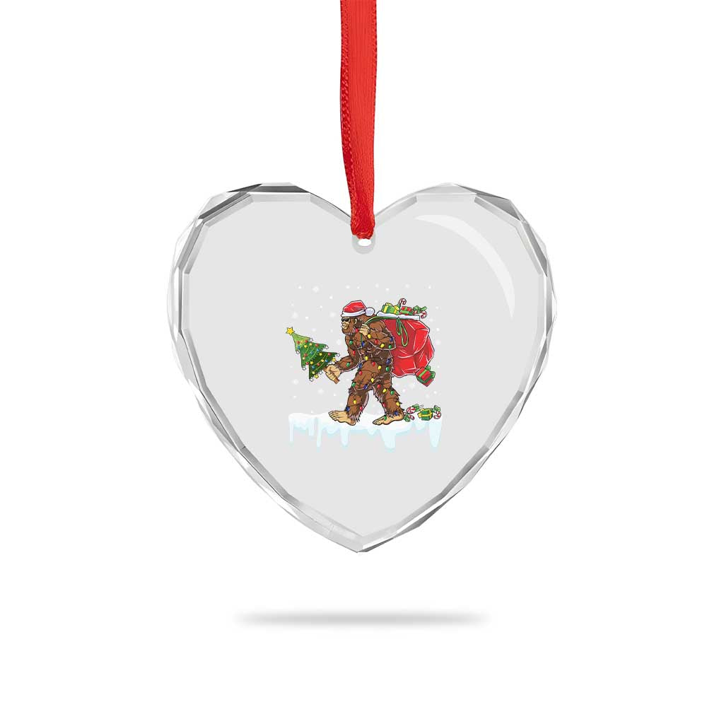 Bigfoot Xmas Tree Lights Heart Crystal Glass Ornament Believe Xmas Sasquatch Lovers Funny - Wonder Print Shop