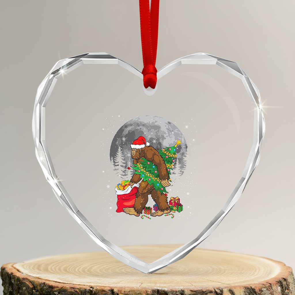 Bigfoot Xmas Tree Lights Heart Crystal Glass Ornament Believe Xmas Sasquatch Lovers Ugly Gift - Wonder Print Shop