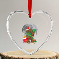 Bigfoot Xmas Tree Lights Heart Crystal Glass Ornament Believe Xmas Sasquatch Lovers Ugly Gift - Wonder Print Shop