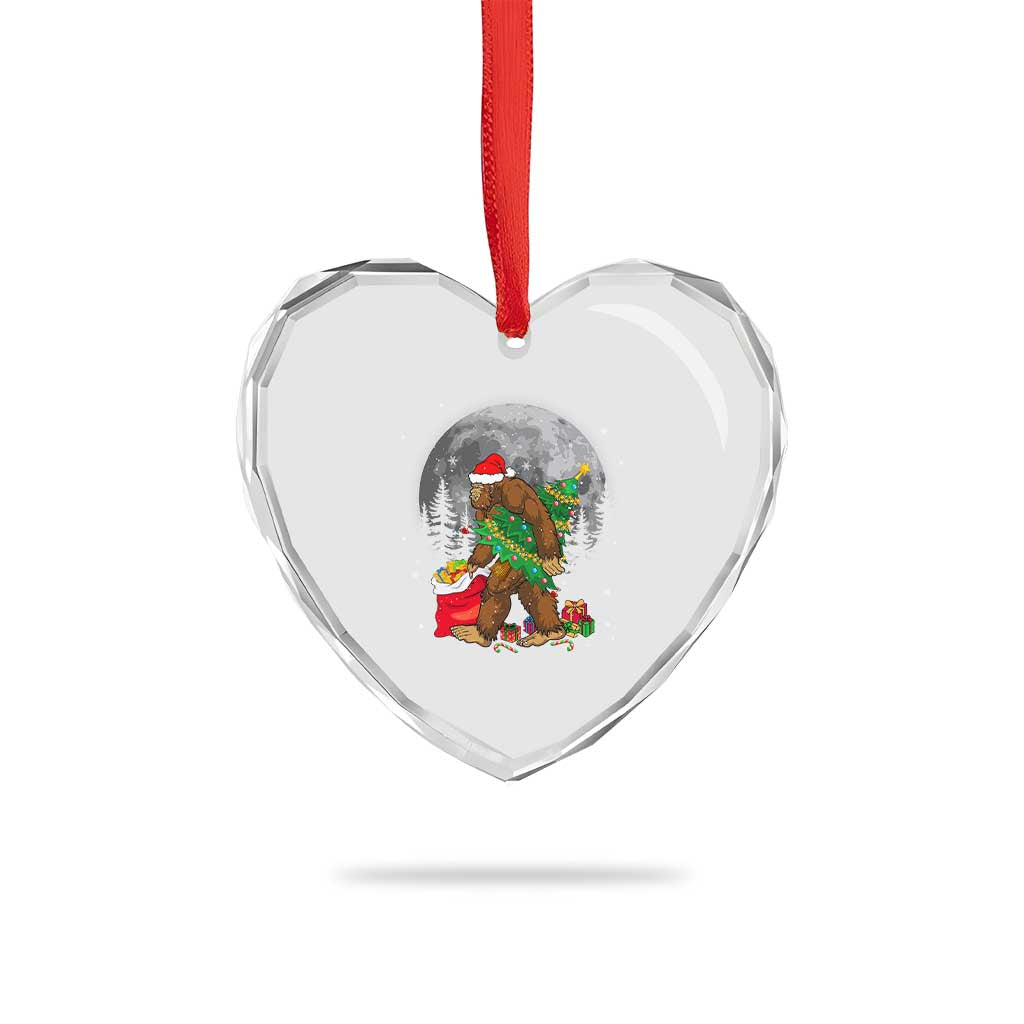 Bigfoot Xmas Tree Lights Heart Crystal Glass Ornament Believe Xmas Sasquatch Lovers Ugly Gift - Wonder Print Shop