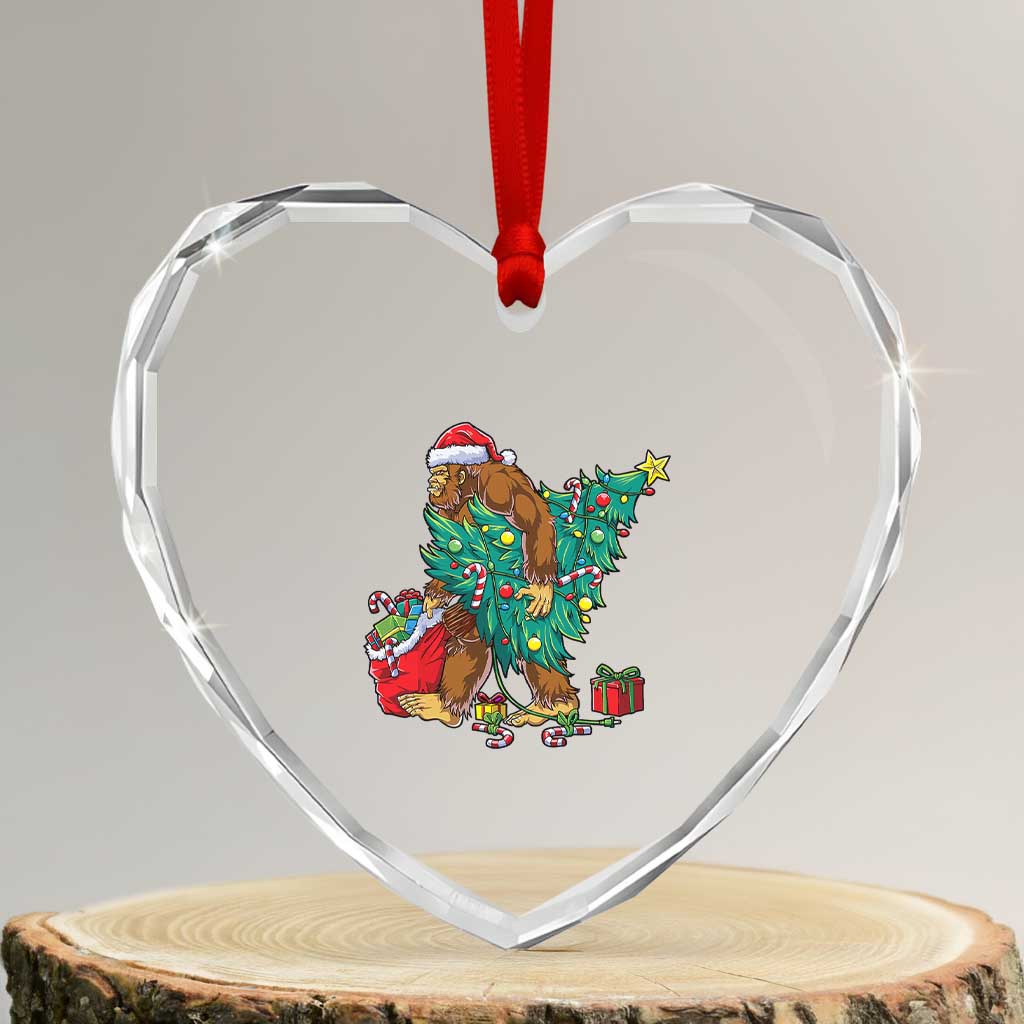 Bigfoot Xmas Tree Lights Heart Crystal Glass Ornament Sasquatch Lovers - Wonder Print Shop