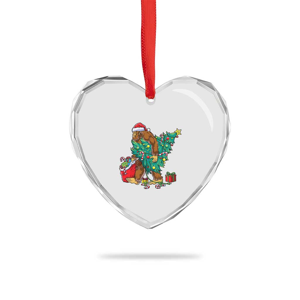 Bigfoot Xmas Tree Lights Heart Crystal Glass Ornament Sasquatch Lovers - Wonder Print Shop