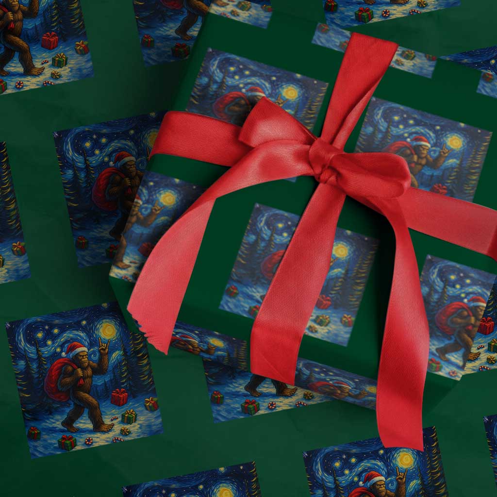 Bigfoot Xmas Wrapping Paper Roll Starry Night Van Gogh - Wonder Print Shop