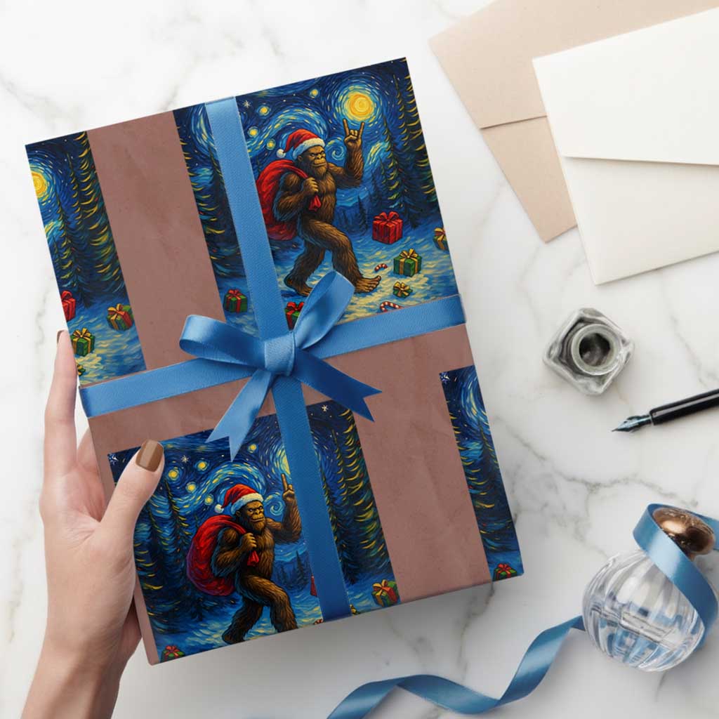 Bigfoot Xmas Wrapping Paper Roll Starry Night Van Gogh - Wonder Print Shop