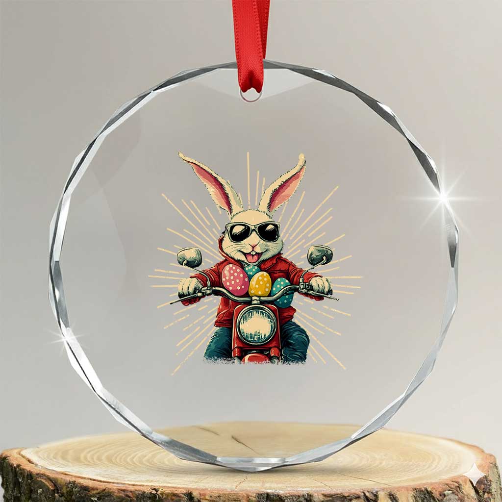 Biker Bunny Crystal Glass Ornament Retro Easter Day Rabbit Ride Motorcycles Motorbike - Wonder Print Shop