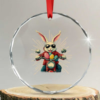 Biker Bunny Crystal Glass Ornament Retro Easter Day Rabbit Ride Motorcycles Motorbike - Wonder Print Shop