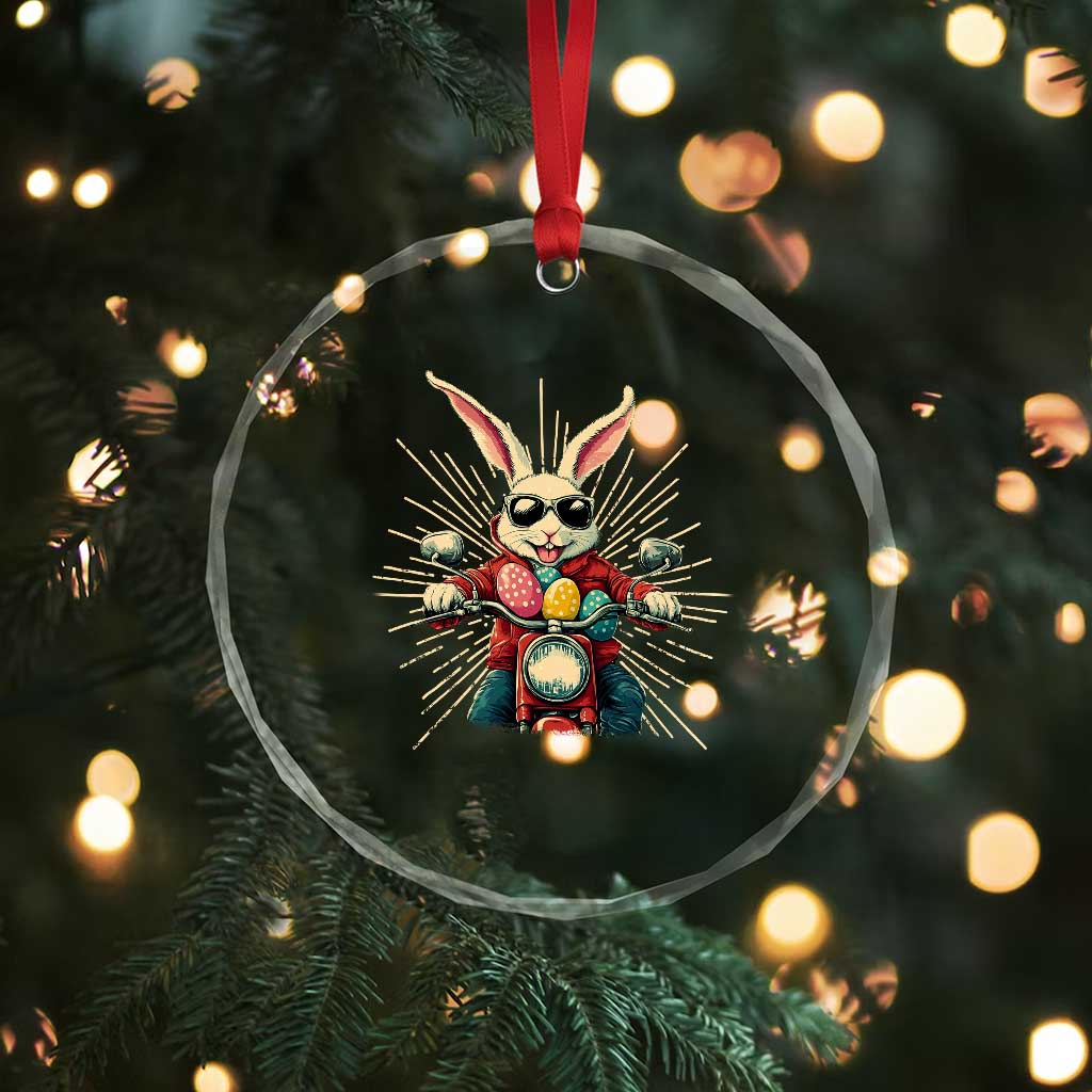 Biker Bunny Crystal Glass Ornament Retro Easter Day Rabbit Ride Motorcycles Motorbike - Wonder Print Shop