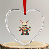 Biker Bunny Heart Crystal Glass Ornament Retro Easter Day Rabbit Ride Motorcycles Motorbike - Wonder Print Shop