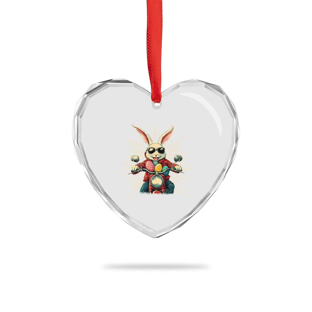Biker Bunny Heart Crystal Glass Ornament Retro Easter Day Rabbit Ride Motorcycles Motorbike - Wonder Print Shop