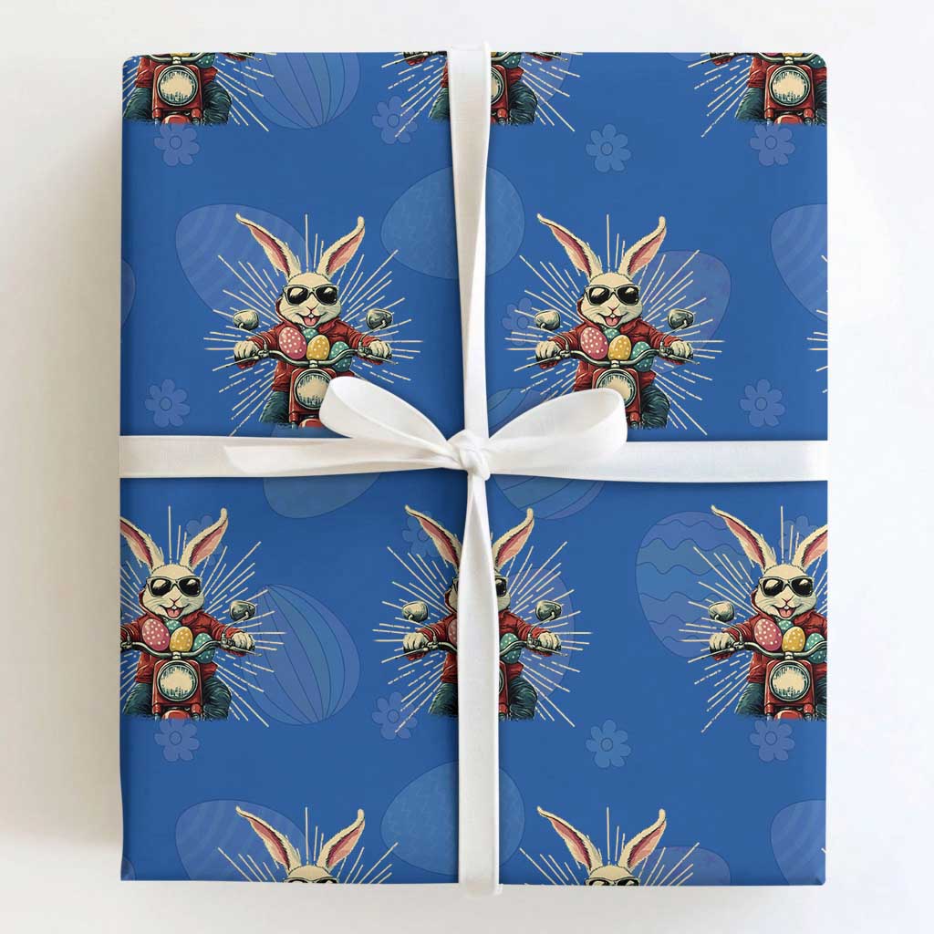 Biker Bunny Wrapping Paper Roll Retro Easter Day Rabbit Ride Motorcycles Motorbike