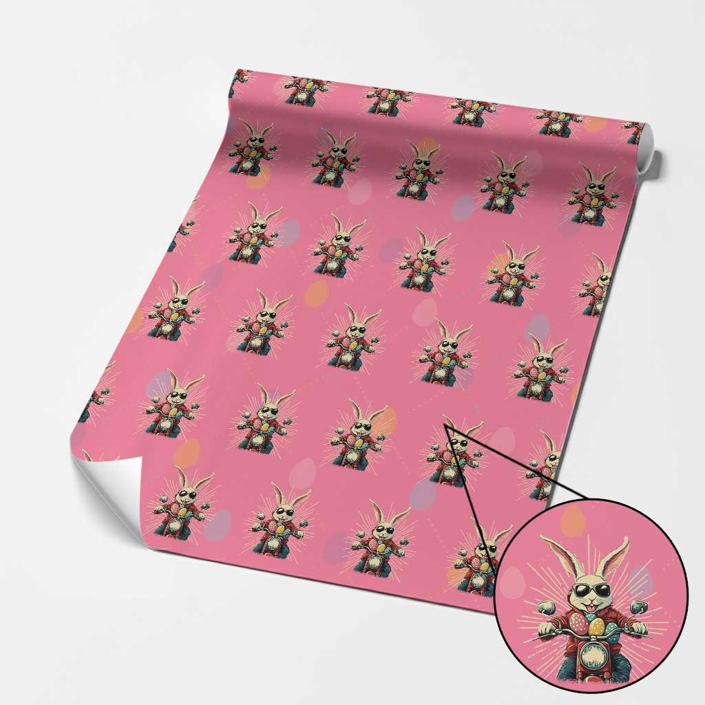 Biker Bunny Wrapping Paper Roll Retro Easter Day Rabbit Ride Motorcycles Motorbike