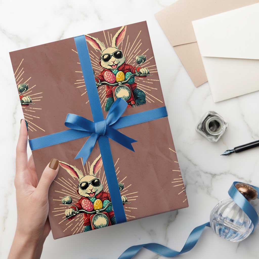 Biker Bunny Wrapping Paper Roll Retro Easter Day Rabbit Ride Motorcycles Motorbike - Wonder Print Shop